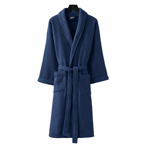 Accappatoio Unisex 100% Cotone in Spugna a Pelo Tagliato Blu Scuro Altamente Assorbente Traspirante per Viaggi e Negozi di Articoli da Regalo Stile Avvolgente da Donna - Product Image 1