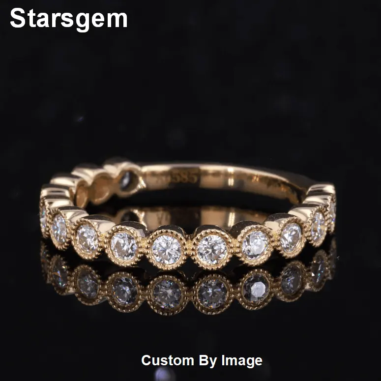 Starsgem Bezel Setting 9K Massief Goud Gemaakt Stenen Lab Geteelde Diamanten Trouwring