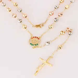 Modeschmuck Religiöse Halskette Farbiger Rosenkranz Kreuz Anhänger Halskette