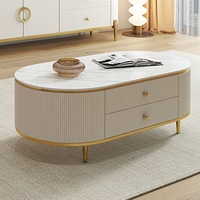 Meubles de salon, table basse moderne de forme ovale européenne, en acier inoxydable doré, luxueuse, écologique, avec plateau en marbre