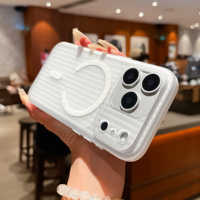 Coque de téléphone magnétique à chargement sans fil pour iPhone Air 17 16 15 14 Pro Max, finition mate, rayures ondulées, toucher doux, dos transparent