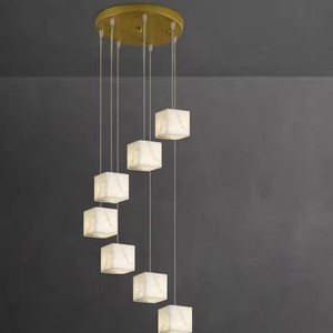 Modern Marble <b>Cube</b> Chandelier Gold Finish Multi Head LED Pendant <b>Light</b> For Living Room Home Decor - Product Image 1