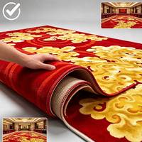 Alfombra de Nylon Roja Dorada con Diseño de Nubes Auspiciosas Chinas, Alfombra Comercial para Salones de Banquetes, Vestíbulos de Hoteles y Proyectos