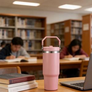 Stainless Steel Travel Beverage <b>Cup</b> with Side Handle, 30oz <b>Double</b> <b>Wall</b> Vacuum Tumbler for Coffee Water and Tea - Product Image 2