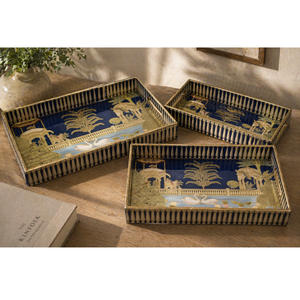 Juego de 3 bandejas de servir de resina decorativa de lujo con detalles dorados, estilo moderno, organizador de mesa, apto para lavavajillas - Product Image 1