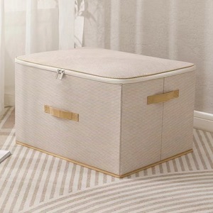 <b>Folding</b> Striped Clothing <b>Storage</b> <b>Box</b> With Lid And Zipper Large Capacity Quilt Organizer Wardrobe <b>Storage</b> Rectangle Shape - Product Image 3
