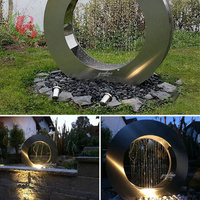 Fontaine d'eau de jardin en acier corten, table d'eau ronde en métal durable avec cascade, bassin et fontaine