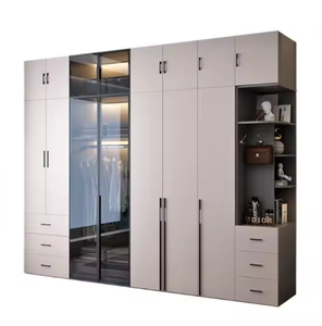 Furnitur kamar tidur Modern warna kustom kaca Modular dan lemari kabinet kayu keras Solid dengan pintu penyusun pakaian - Product Image 1