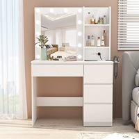 Meikeduo – Coiffeuse compacte moderne et durable pour chambre à coucher, avec miroir réglable et meuble de rangement en panneaux de particules