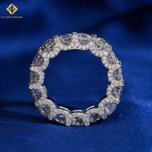 Anillo de Eternidad de Moissanita con Corte Brillante Redondo, Engaste de Garras, Bañado en Rodio, Plata 925, Anillo de Boda de Lujo con Corte de Pera para Mujer - Product Image 3