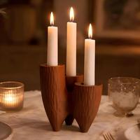 Porte-bougie triple en bois imprimé en 3D avec des bougies LED pour la décoration de la maison, du jardin et de la table