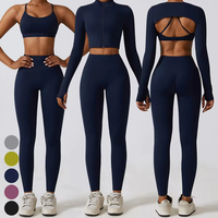 Ensemble de sport 3 pièces réversible et imperméable pour femme, grandes tailles, collection automne-hiver : soutien-gorge, smock, collants, crop top et veste