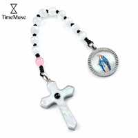 Bracelet en perles de cristal avec pendentif Vierge Marie catholique et croix à projection avec passage biblique