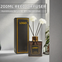 Diffuseur de parfum en verre 200 ml, vente directe usine, avec bâtonnets décoratifs, sans BPA, sans alcool, pour hôtel