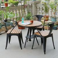 Table et chaises de patio en plastique imitation bois, ensemble table et chaises de café d'extérieur, table et chaises de jardin imperméables et résistantes au soleil