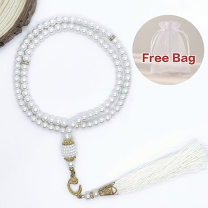 Gioielli Islamici all'Ingrosso, <span class=keywords><strong>Rosario</strong></span> Musulmano in Perle di Vetro, <span class=keywords><strong>Collana</strong></span> Tasbih con 99 Perle e Nappina - Product Image 1