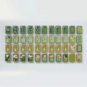 Tuiles de mahjong florales vertes de luxe avec logo personnalisé |   Acrylique et mélamine à 4 couches avec des motifs uniques de bambou et de fleurs pour le poker - Product Image 1