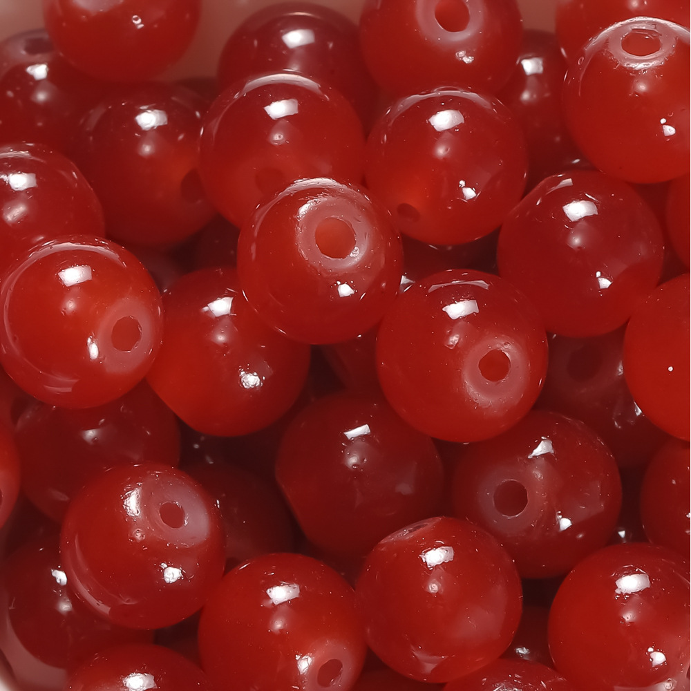 Perles de verre imitation jade 10 mm - Rouge foncé