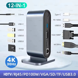 12in1 Docking Station PD 100W USB C <span class=keywords><strong>HUB</strong></span> Loại C để hdtv-tương thích bộ chuyển đổi 4K 30Hz VGA RJ45 USB 3.0 <span class=keywords><strong>Hub</strong></span> USB Splitter cho Macbook - Product Image 2
