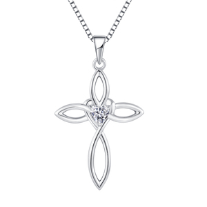 Collar <span class=keywords><strong>de</strong></span> Plata <span class=keywords><strong>de</strong></span> Ley 925 con Cruz Infinita, Circonita 5A, Bañado en Rodio, Colgante Hueco, Joyería - Product Image 1