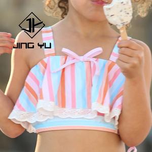 OEM Professional Beachwear Striped Ruffles Children Two Piece <b>Swimsuit</b> High Quality Nylon Girls Bikini - Product Image 3