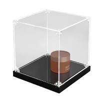 Vitrine en acrylique transparente avec base noire en forme de cube pour bijoux, trophées, objets de collection, figurines, boîte en acrylique