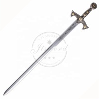 Réplique d'épée médiévale de croisé, en alliage de zinc, lame non affûtée, style chevalier templier, finition argent antique