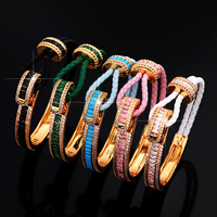 Bracelet Tressé Délicat et Tendance en Fer Électroplaqué avec Fermoir Fer à Cheval et Zircon Carré Coloré, Forme Animale – Meilleure Vente
