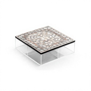 Caja Acrílica Cuadrada de Diseño Elegante con Tapa de Madera para Cubiertos de Restaurante, Frutos Secos y Dulces - Product Image 1