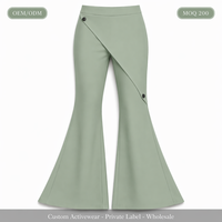 Pantalon évasé asymétrique à taille haute pour femme, personnalisé OEM, avec panneau diagonal et boutons-pression, coupe architecturale