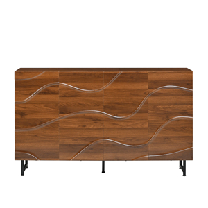 Buffet/Credenza moderne du milieu du siècle en noyer, sculpté géométriquement, avec pieds en métal, meuble de rangement polyvalent pour salon et salle à manger - Product Image 2