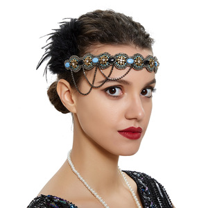Bandeau de mariage pour femme en plumes ethniques indiennes vintage fait main européen américain HD5953 - Product Image 1