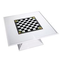 Table basse Chess avec plateau en marbre incrusté, design moderne, multifonctionnelle, relevable, meuble de jeu, table d'appoint pour salon et maison