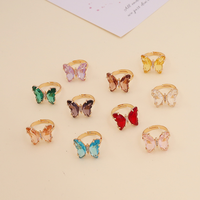 Neuer Farbiger Klassischer 18K Vergoldeter Zirkonia Schmetterling-Ring Modischer Offener Verstellbarer Ring für Damen Hochzeit Verlobung