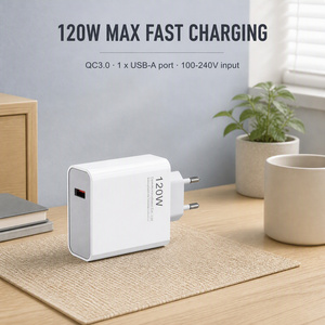 Adaptateur de chargeur mural USB pour téléphone portable et écouteurs QC3.0 rapide 120W Prise EU US Blanc - Product Image 6