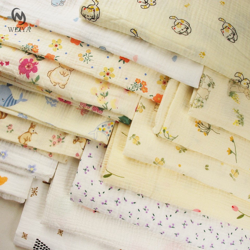New Korean Floral Patterns Baby Pajama Double Layers Gauze 100% Cotton Fabric Muslin Printed For Swaddle Blankets