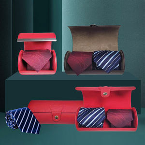 Caja de regalo de negocios de rollo de viaje para hombres antiarrugas impermeable caja de almacenamiento de corbata de cuero portátil - Product Image 3