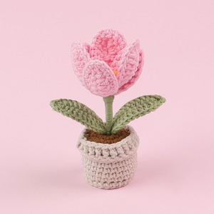 Fleurs <span class=keywords><strong>de</strong></span> tulipes en crochet faites à la main, plantes artificielles miniatures tricotées, décoration <span class=keywords><strong>de</strong></span> bureau, cadeaux pour <span class=keywords><strong>l</strong></span>'anniversaire des enseignants, la fête des mères 2026 - Product Image 2