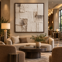 Peinture murale abstraite texturée 3D beige et blanche, patchwork architectural pour la décoration d'hôtels, villas et bureaux