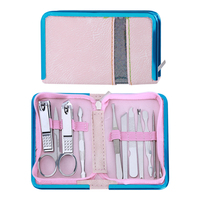 Ciseaux à cuticules en acier inoxydable bleu rose, ensemble de coupe-ongles mignon, kit de manucure professionnel avec sac d'emballage