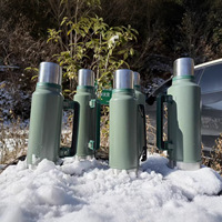 Termos Stainless Steel Kapasitas Besar, Botol Air Terisolasi Portabel dengan Pegangan Samping, untuk Perjalanan, Berkemah, dan Mobil