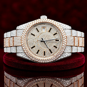 Reloj Mecánico de Lujo para Hombre, de Acero Inoxidable con Moissanita, Bicolor, GMT |   Reloj analógico de 20 mm en tono oro rosa con cristal, edición limitada - Product Image 1