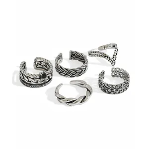 Boho Retro Joint Knuckle Rings argento Hollow impilabile Mid Finger Ring Set anelli di fiori eleganti gioielli a mano in cristallo