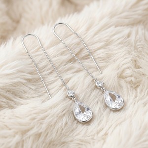 Ear Enlace Oem Odm Silver Plated Teardrop Cubic Zirconia Long <b>Threader</b> Dangle <b>Earrings</b> Women Party Jewelry Wholesale - Product Image 2