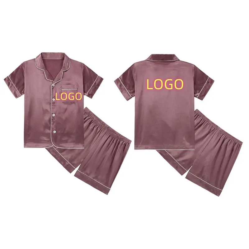 Pijamas personalizados para niños, pijamas de manga corta con estampado personalizado para niños, ropa de descanso de seda para niños