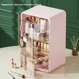 Boîte de rangement cosmétique en plastique haut de gamme, grande capacité, pliable, anti-poussière, organisateur de soins de la peau, coiffeuse, armoire à maquillage - Product Image 4