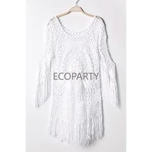 Ensemble 3 pièces <span class=keywords><strong>maillot</strong></span> <span class=keywords><strong>de</strong></span> <span class=keywords><strong>bain</strong></span> sexy blanc en crochet avec jupe paréo à franges, soutien-gorge <span class=keywords><strong>push</strong></span>-<span class=keywords><strong>up</strong></span> col en V, collection été 2023 - Product Image 4