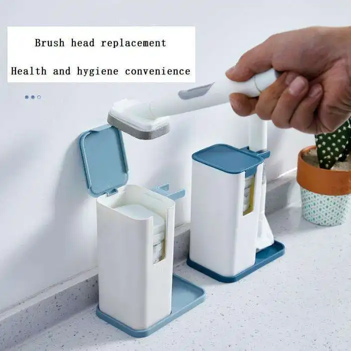 Spazzola da cucina sostituibile con liquido automatico che aggiunge spazzola pulita con manico lungo in spugna set di pennelli per lavare i piatti