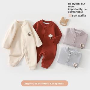 Mono de bebé de algodón puro para primavera y otoño, ropa de exterior tipo gofre para recién <span class=keywords><strong>nacido</strong></span>, sin costuras, con costuras planas. - Product Image 5
