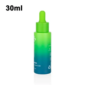 Botella de vidrio esmerilado para cosméticos, frasco de lujo resistente con cuentagotas, fondo grueso, gradiente, verde, azul, púrpura, 30ml, 1oz